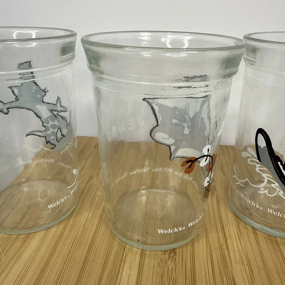 Set Of 3 Vintage 1990‎ Welch's Jelly Jar Glasses Tom And Jerry
